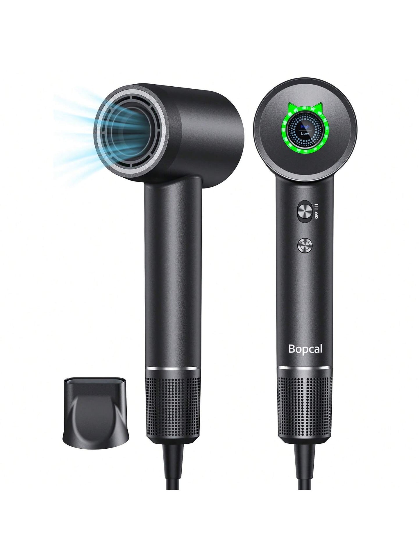 1 Black ALCI Safety Plug-Type Hair Dryer, Using High-Speed Ion Hair Dryer Technology, Quickly Drying Hair, Maintaining Constant Temperature, Intelligent Temperature Control, Professional Quality, With Screen Display, 110,000 RPM High-Speed Brushless