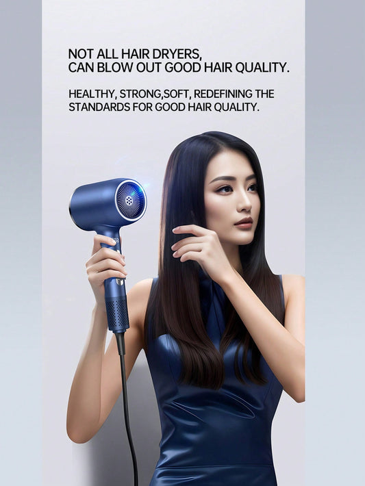 1pc New High Power 2400w Digital Display Blue Light Temperature Control Cold And Hot Air Ion Hair Dryer, With Double Layer Nozzle For Quick Drying, Suitable For Home, Hair Salon And Hotel Use