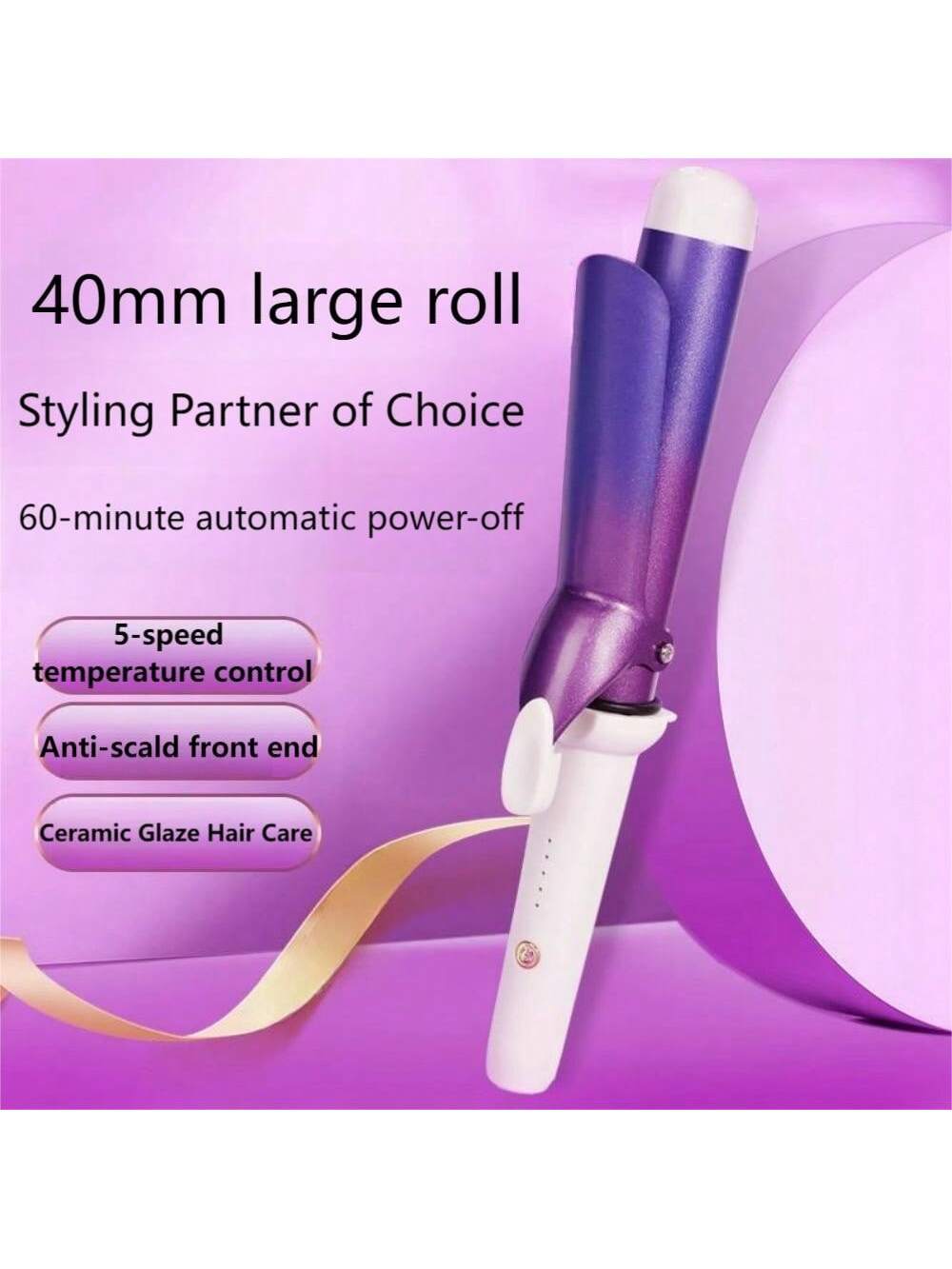 1pc 40mm Barrel Ceramic Hair Curling Wand For Long-Lasting Curls With Quick Heating And Automatic Shut-Off Function