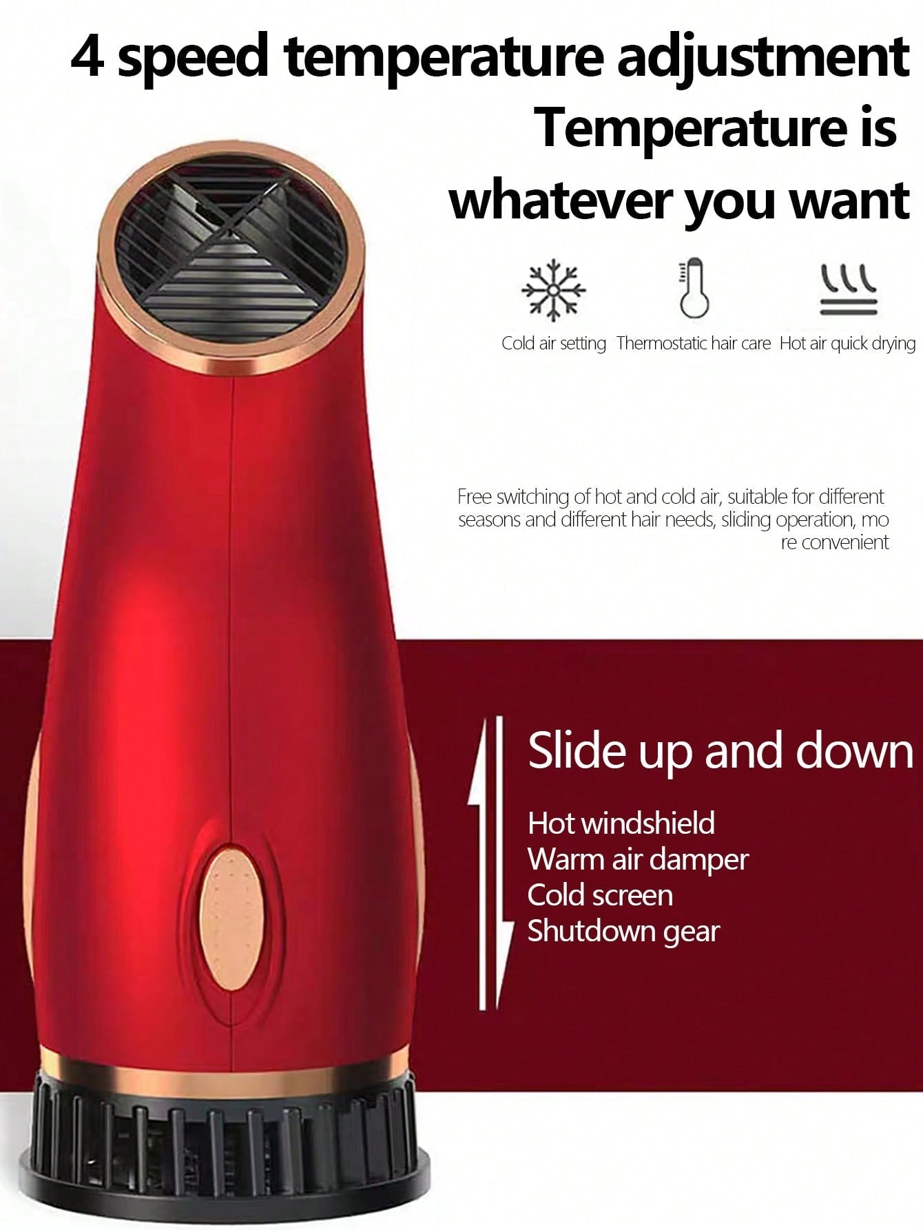 1pc Stand Type Desktop Hair Dryer Wall Mountable Handleless Hair Blower, 45 Degree Curve, Suitable For Family Use