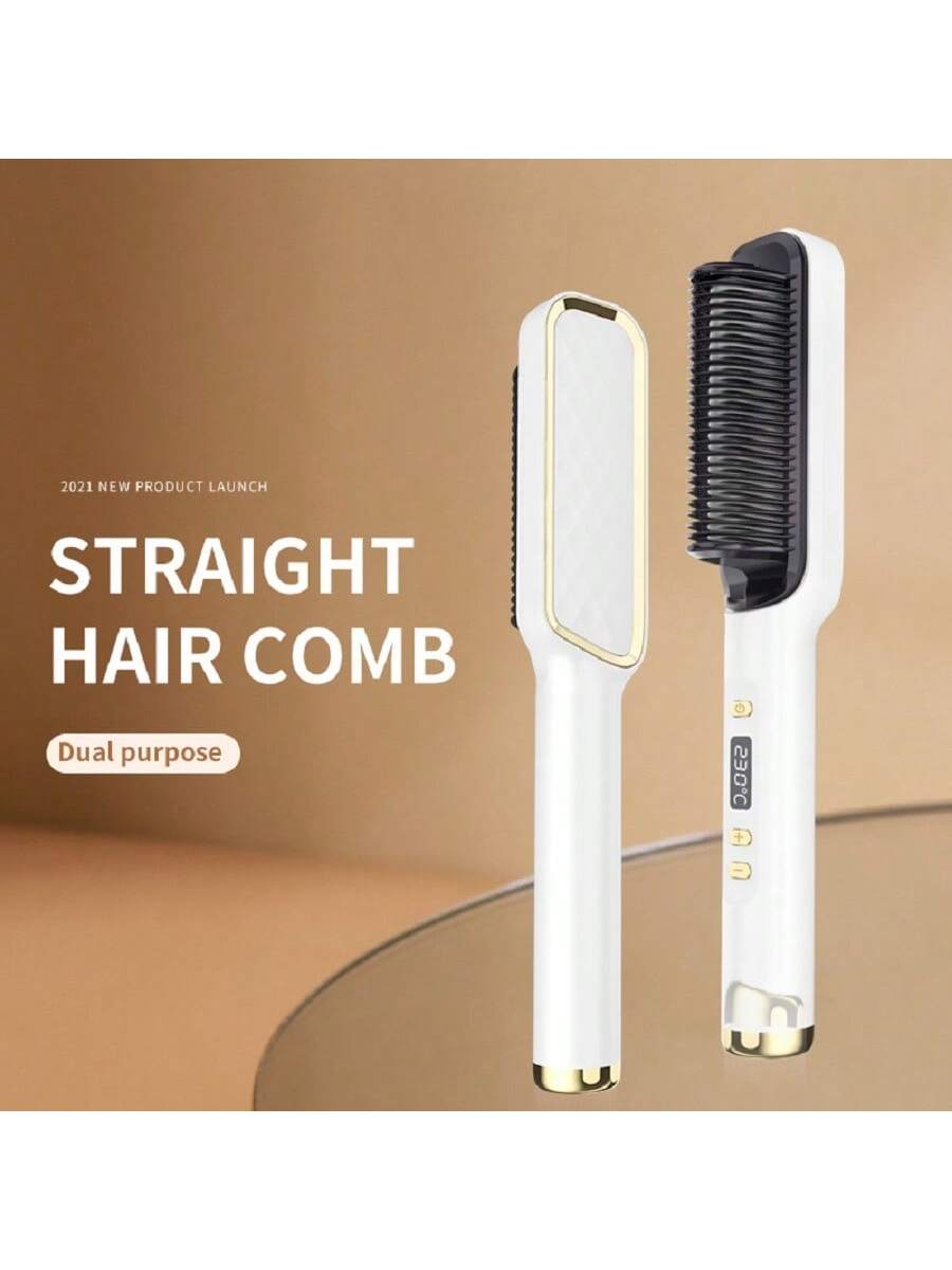 Lcd Negative Ion Hair Straightening Comb, No Damage Hair Straightening And Curling Two In One Curling Iron For Lazy People