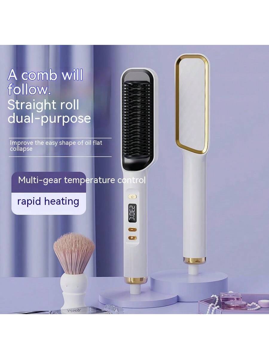 Lcd Negative Ion Hair Straightening Comb, No Damage Hair Straightening And Curling Two In One Curling Iron For Lazy People