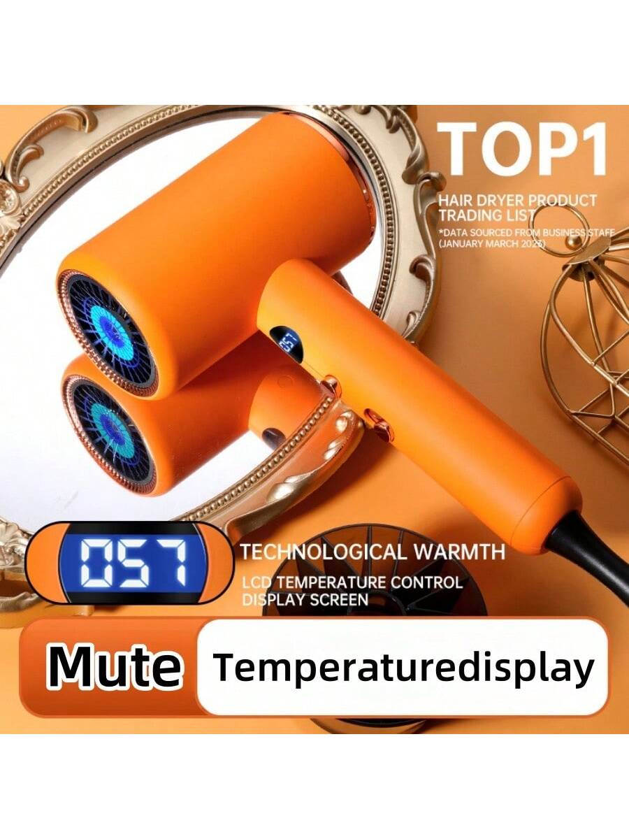 1pc 2200w Professional Hair Dryer With Temperature Display & Adjustment, Ac Motor, Hot & Cold Air, Constant Temperature Hair Care, No Hair Damage