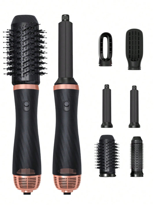 Multifunctional 6 In 1 Black Golden 60000rpm Left & Right Air Brush Curl Hair Styler Blow Dryer With Heat Comb