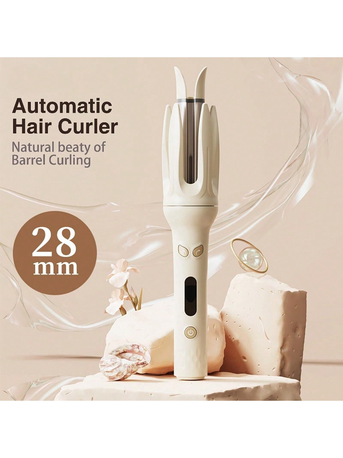1pc Electric Automatic Curling Iron, 28mm Ceramic Curler, 4 Heat Settings, With 2 Hair Clips And 1 Comb, Suitable For Curling Hair