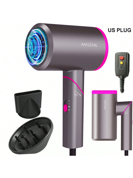 ANGENIL Professional Ionic Hair Dryer, Powerful 1800W Fast Drying Low Noise Blow Dryer With 2 Concentrator Nozzle 1 Diffuser Attachments For Home Salon Travel