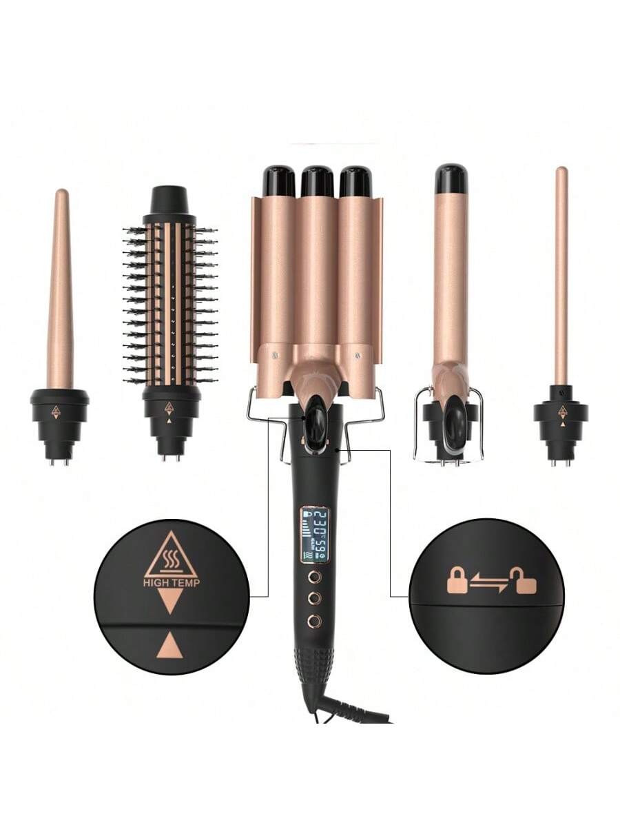 Mewells1002 New Arrival 5-In-1 Interchangeable Lcd Hair Curling Iron, Creating Loose Waves Or Bouncy Curls