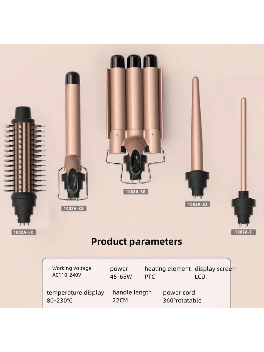 Mewells1002 New Arrival 5-In-1 Interchangeable Lcd Hair Curling Iron, Creating Loose Waves Or Bouncy Curls