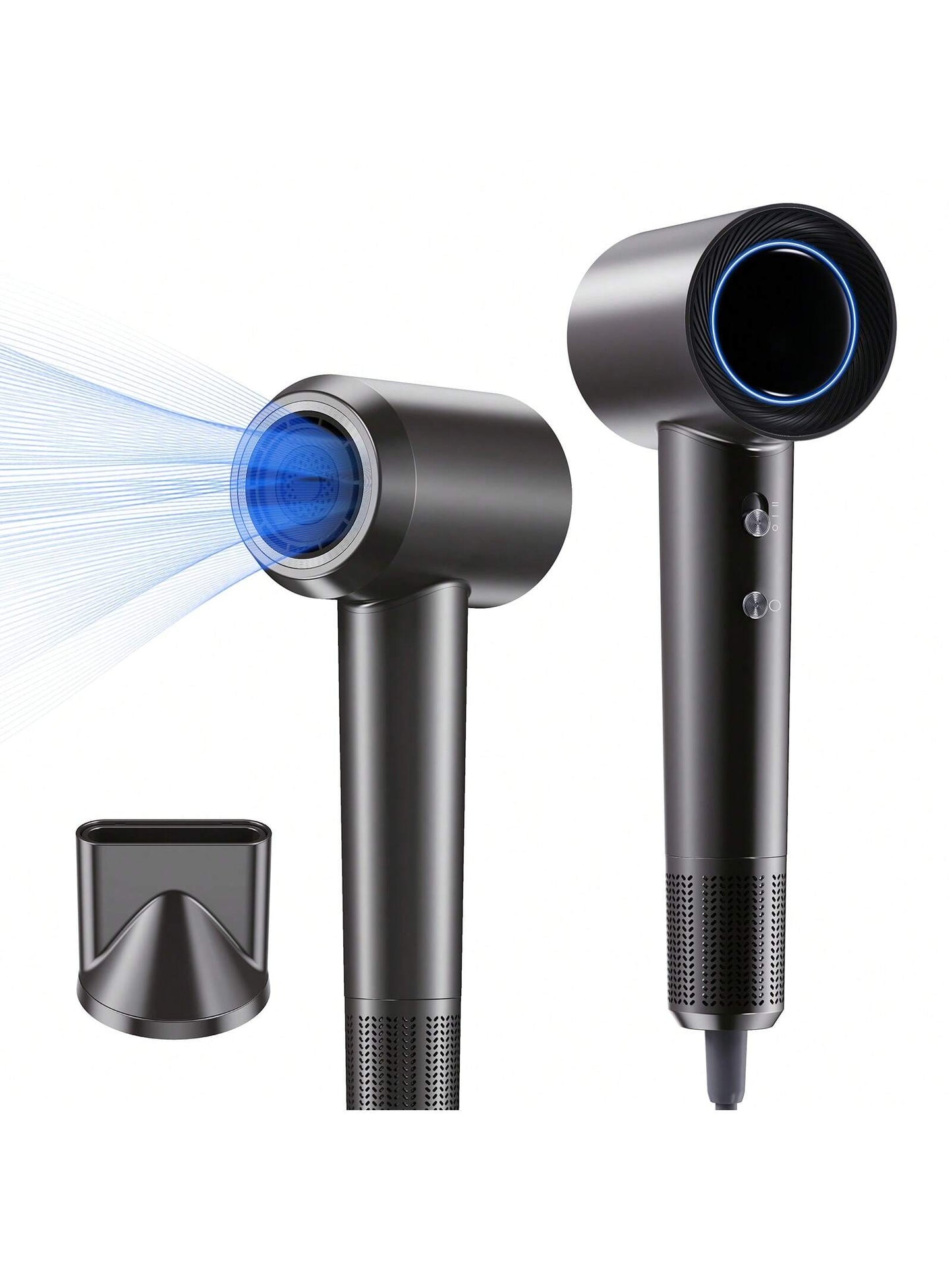 High-Speed Hair Dryer, 110,000RPM Brushless Motor For Fast Drying, 1400W Blow Dryer With Tri-Colour LED Light Ring, Low Noise Ionic Hair Dryer For Home And Travel, Magnetic Nozzle--