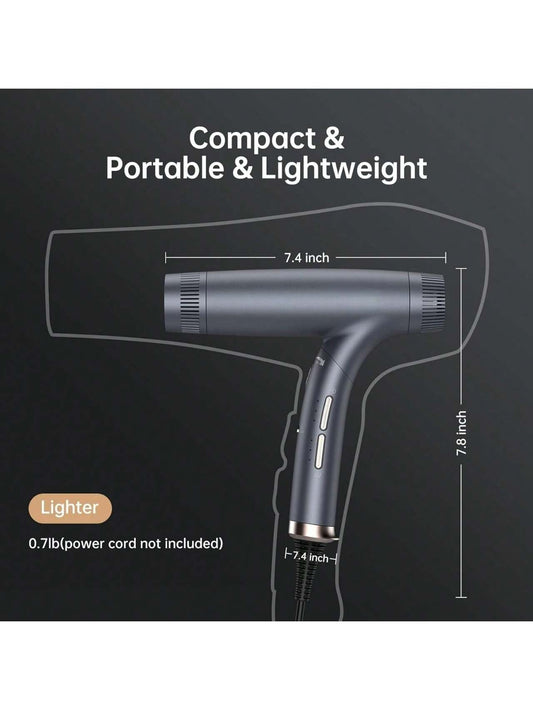 High-Speed Negative Ion Hair Dryer With Powerful Brushless Motor,Lightweight,Foldable,Low Noise,And Magnetic Nozzle12 Modes For Quick Drying By Traveling Salon Owners Grey