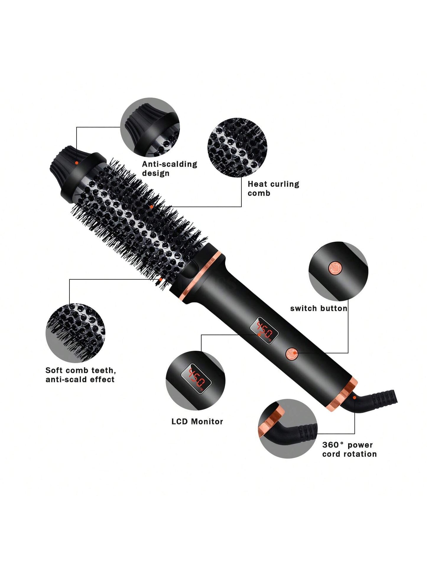 1pc Multifunctional Electric Ceramic Heating Curling Iron Brush, Suitable For Home, Travel And Personal Use