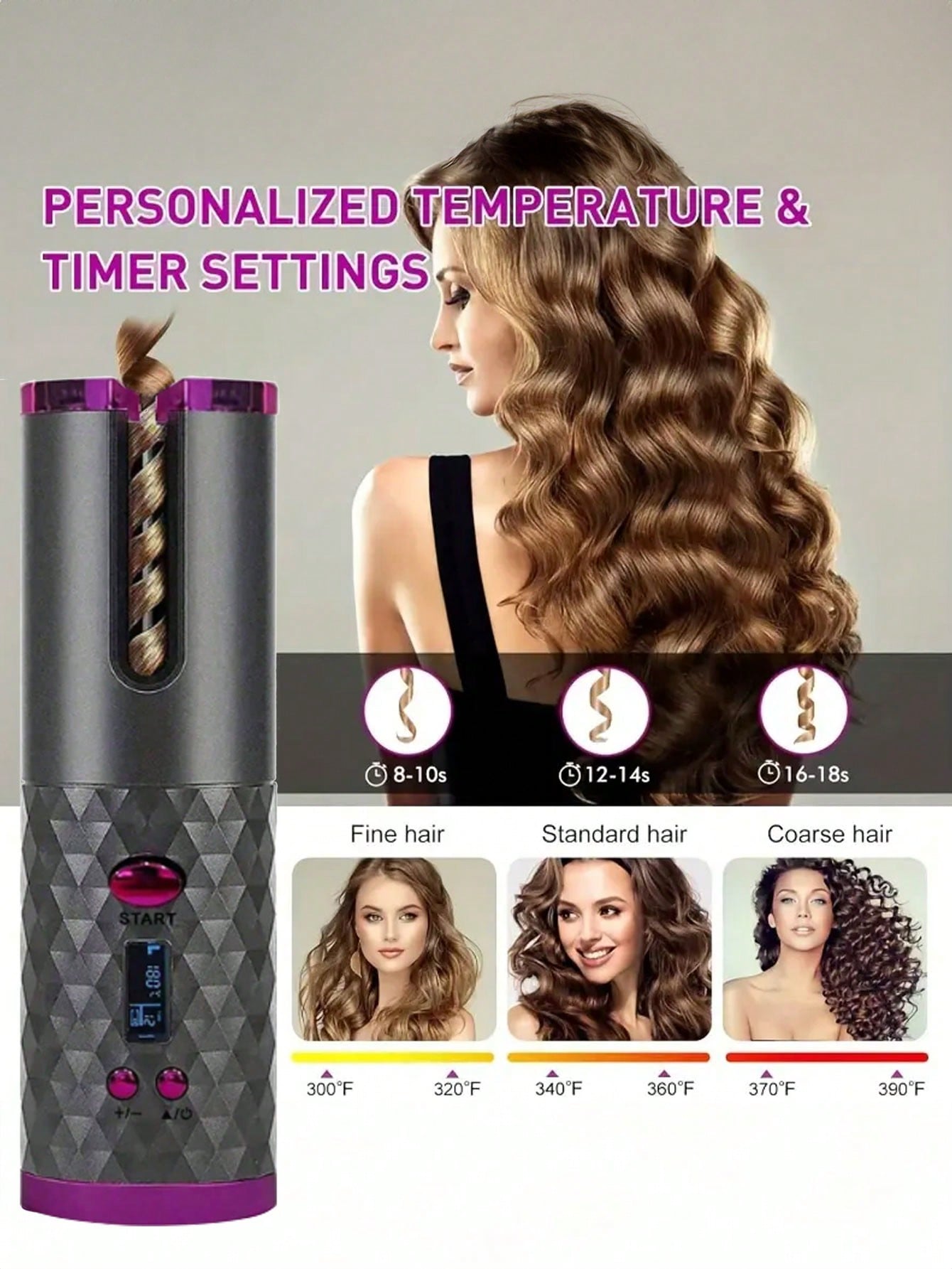 1set Hot Tools Curling Iron, Cordless Auto Hair Curler,Styling Tools & Appliances,Curling Iron Automatic Hair Curler,Ceramic Rotating Hair Curler With 6 Temps & Timers, Portable Rechargeable Curling Wand, Auto Shut-Off, Fast Heating Iron For Styling