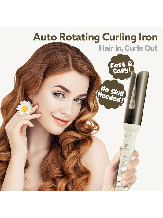 Webeauty Rotating Curling Iron Hair Curler: Instant Heat Automatic Curling Wand 1.25 Inch Anti-Scald Ceramic Ionic Barrel Adjustable 3 Gears Heating Temperature Hot Tools Auto Shut-Off Hair Styling Curls Waver
