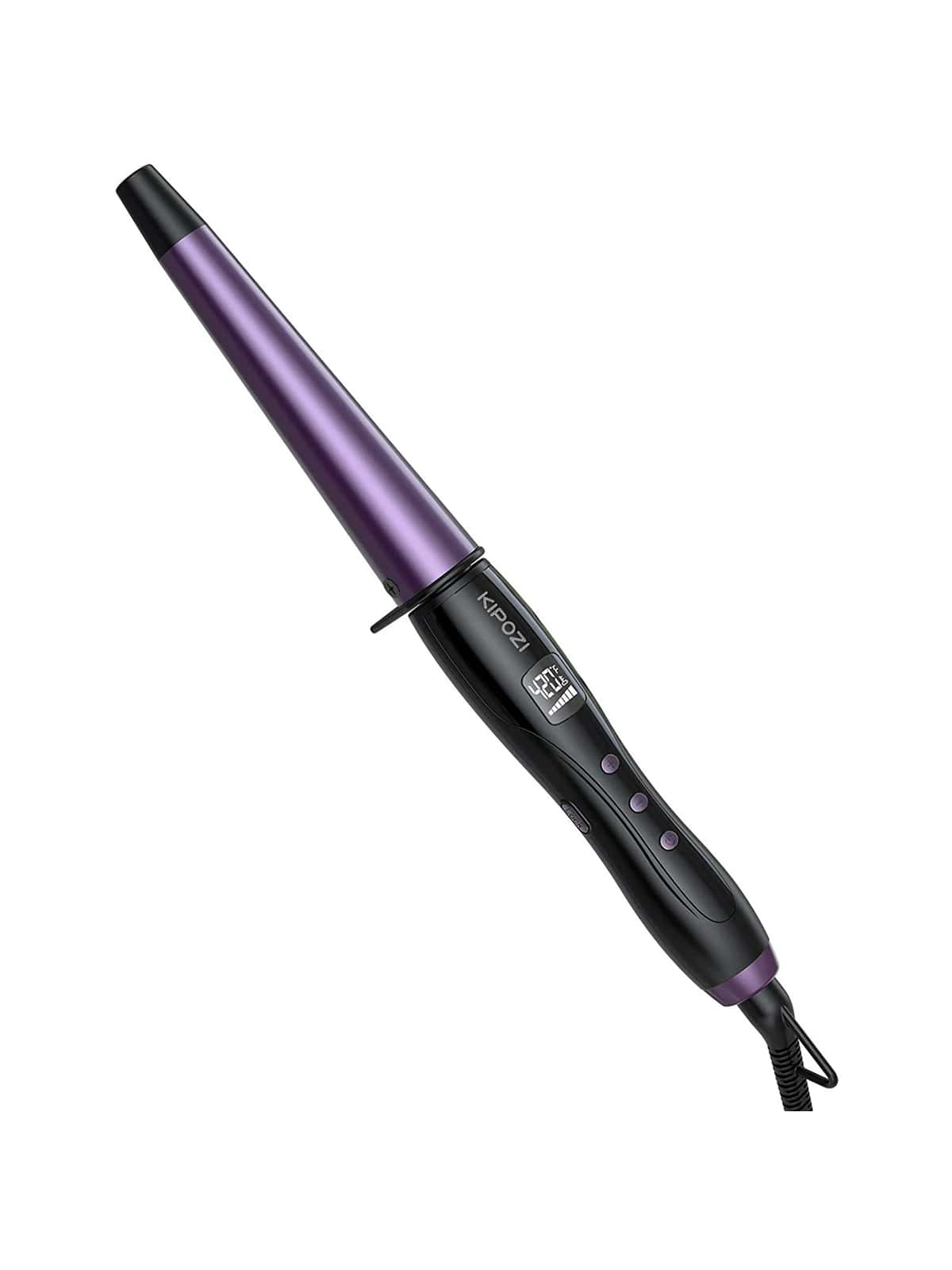 KIPOZI Pro Travel Size 0.75" To 1.25" Ceramic Conical Hair Curling Wand With Heat Resistant Glove, Purple