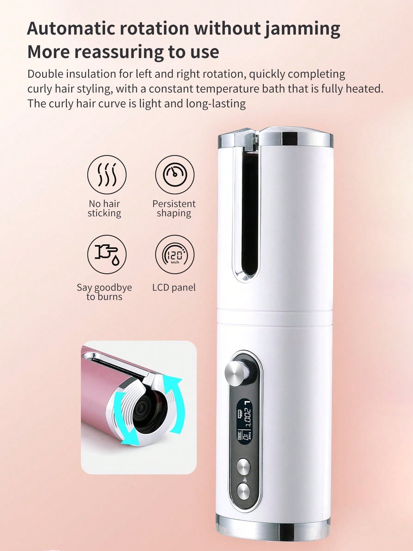 Cordless Automatic Hair Curler With Ceramic Rotating Barrel, Portable And Rechargeable, Fast Heating Iron For Effortless Styling And Auto Shut-Off