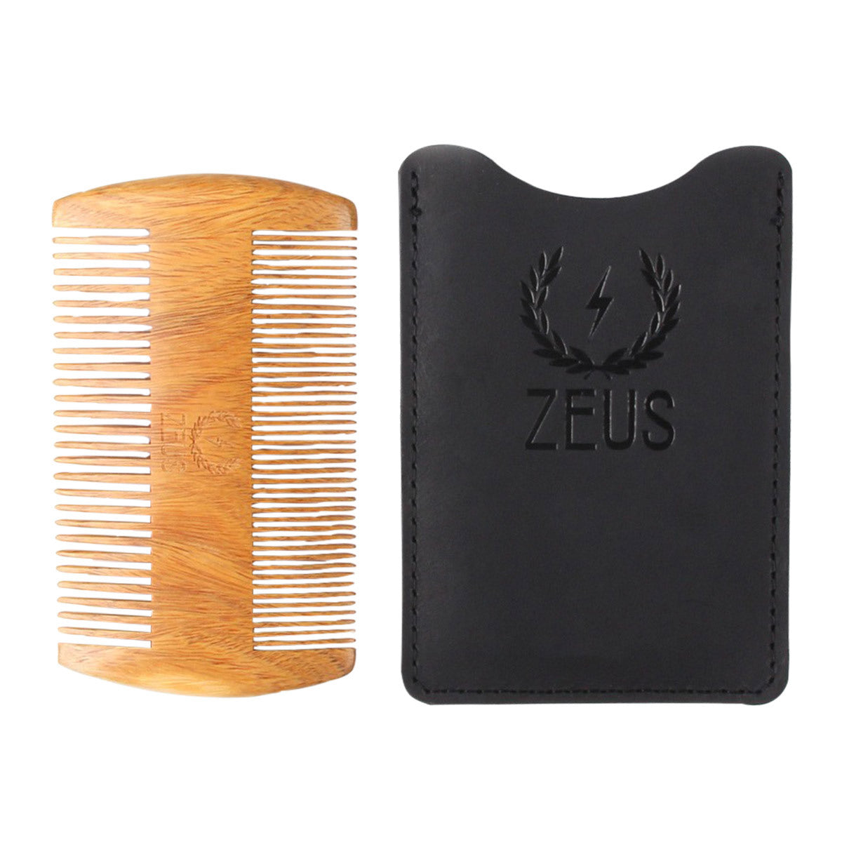 Zeus Zeus Organic Sandalwood Double-Sided Beard Comb with Leather Sheath 4 inches Comb  #10078329