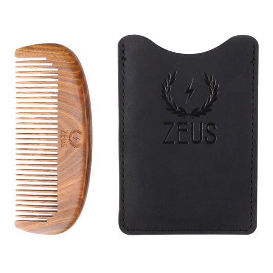 Zeus Zeus Organic Sandalwood Beard Comb with Leather Sheath 5 inches Comb  #10078328