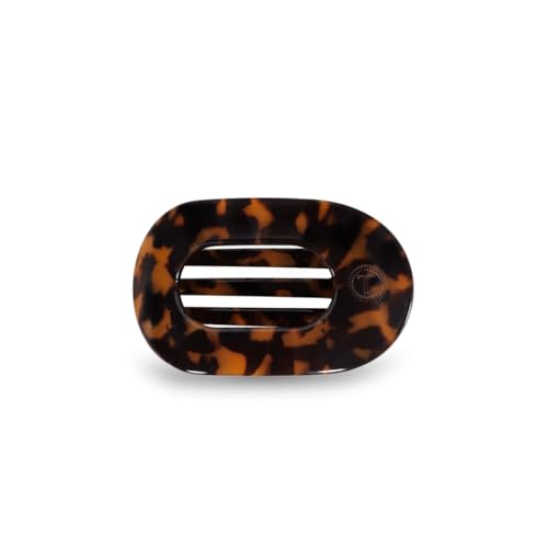 TELETIES - Small Flat Round Clip - Strong Grip, Bendable Teeth, Comfortable Curved Design - For Lying Down, Yoga, Driving & More - Ideal for Thin-Medium Hair - For All Hair Textures - Tortoise