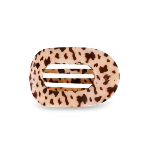 TELETIES - Large Flat Round Clip - Strong Grip, Bendable Teeth, Comfortable Curved Design - For Lying Down, Yoga, Driving & More - Ideal for Thick Hair - For All Hair Textures - Tortoise