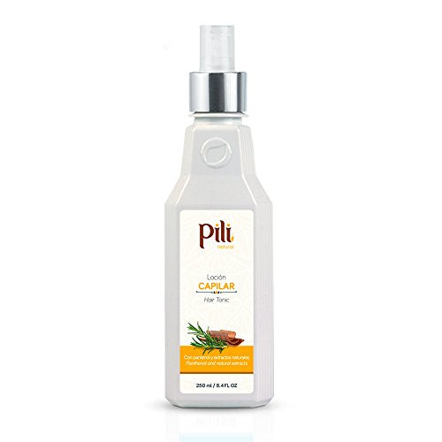 Pili Natural Hair Tonic contains panthenol, rosemary, quinine, arnica and calendula extracts that help to strengthen and nourish the hair follicles preventing hair loss and stimulating hair growth.
