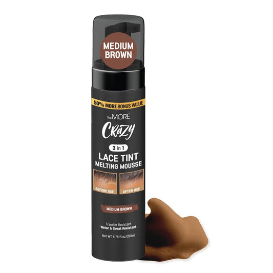 The MORE Crazy 3 in 1 Lace Tint Mousse 6.76 fl oz | Concealer Lace Wig Hair Wigs Toupees and Hair Pieces Lace Tint Styling Foaming Mousse Colored Edge Tamer (6.76 Fl Oz, Medium Brown)