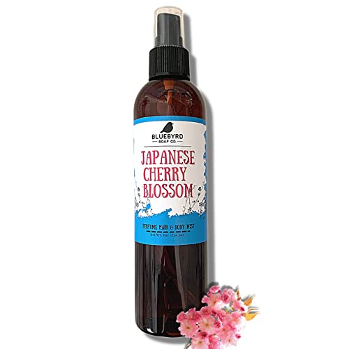 Bluebyrd Soap Co. Japanese Cherry Blossom Fragrance for Hair and Body | Alcohol Free Hair Perfume | Perfumed Hair and Body Mist in Cherry Blossom Scent | Clean Beauty, Vegan, Free of Parabens Sulfates and Silicones | Weightless Perfume for Your Hair | Nat