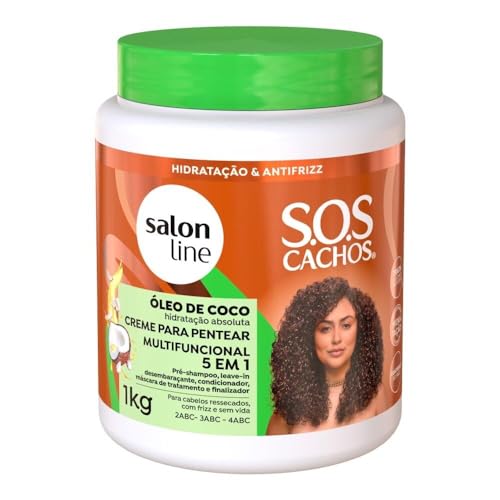 Salon Line - Linha SOS Cachos (Oleo de Coco) - Creme para Pentear Tratamento Profundo 1 Kg - (SOS Curls (Coconut Oil) Collection - Deep Treatment Combing Cream Net 35.27 Oz)