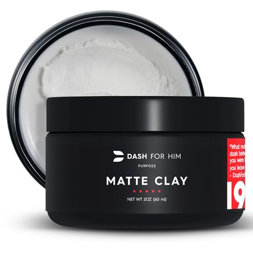 DASH FOR HIM Hair Clay for Men - Medium Strong Hold Matte Clay for Shine Free Finish Mens Hair Products Premium Ingredients Travel Size Mens Hair Styling Clay, 2 Oz