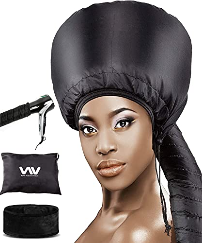 Bonnet Hood Hair Dryer Attachment Set - Soft Adjustable Hooded Bonnet for Hand Held Hair Dryer - Including Head Band for Drying Styling Curling Deep Conditioning