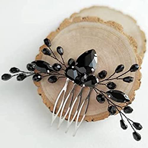 CLOACE Rhinestone Hair Comb Black Wedding Hair Piece Bride Crystal Side Combs Vintage Bridal Headpiece Bridesmaids Rhinestone Hair Accessories for Women and Girls
