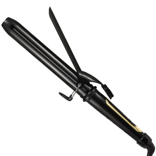 Lanvier 1.25 Inch Clipped Curling Iron with Extra Long Tourmaline Ceramic Barrel, Professional 1 1/4 Inch Hair Curler up to 450°F Dual Voltage for Traveling, Hair Waving Style Tool–Black