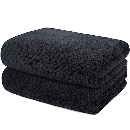 ProHomTex Microfiber Hair Drying Salon Towels, Set of 2 (20‘' x 40'') Professional Super Absorbent Quick Dry (Black)