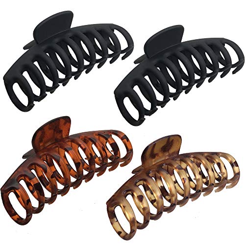 OWIIZI Large Hair Claw Clips for Women 4.3" Matte Leopard Jumbo Hair Clips Non-Slip Ponytail Barrette Strong Hold Claw Clips for Girls Long Thick Hair (4Packs)