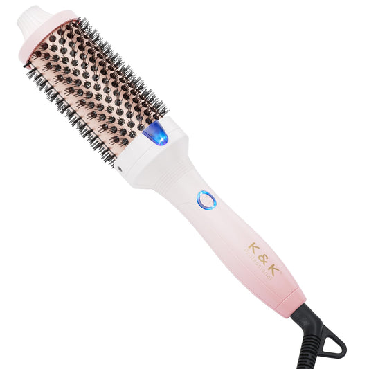 K&K Curling Iron Brush 1.77 Inch Ceramic Tourmaline Ionic Hair Curler Hot Brush Create Loose & Volume Curls Ceramic Tourmaline Ionic Curling Wands Heated Styler Brush for Long Hair Dual Voltage