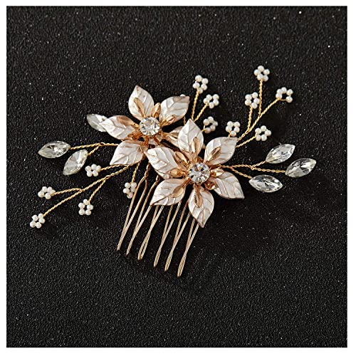 SWEETV Gold Bridal Hair Comb-Handmade Wedding Hair Clip Wedding Hair Accessories for Women
