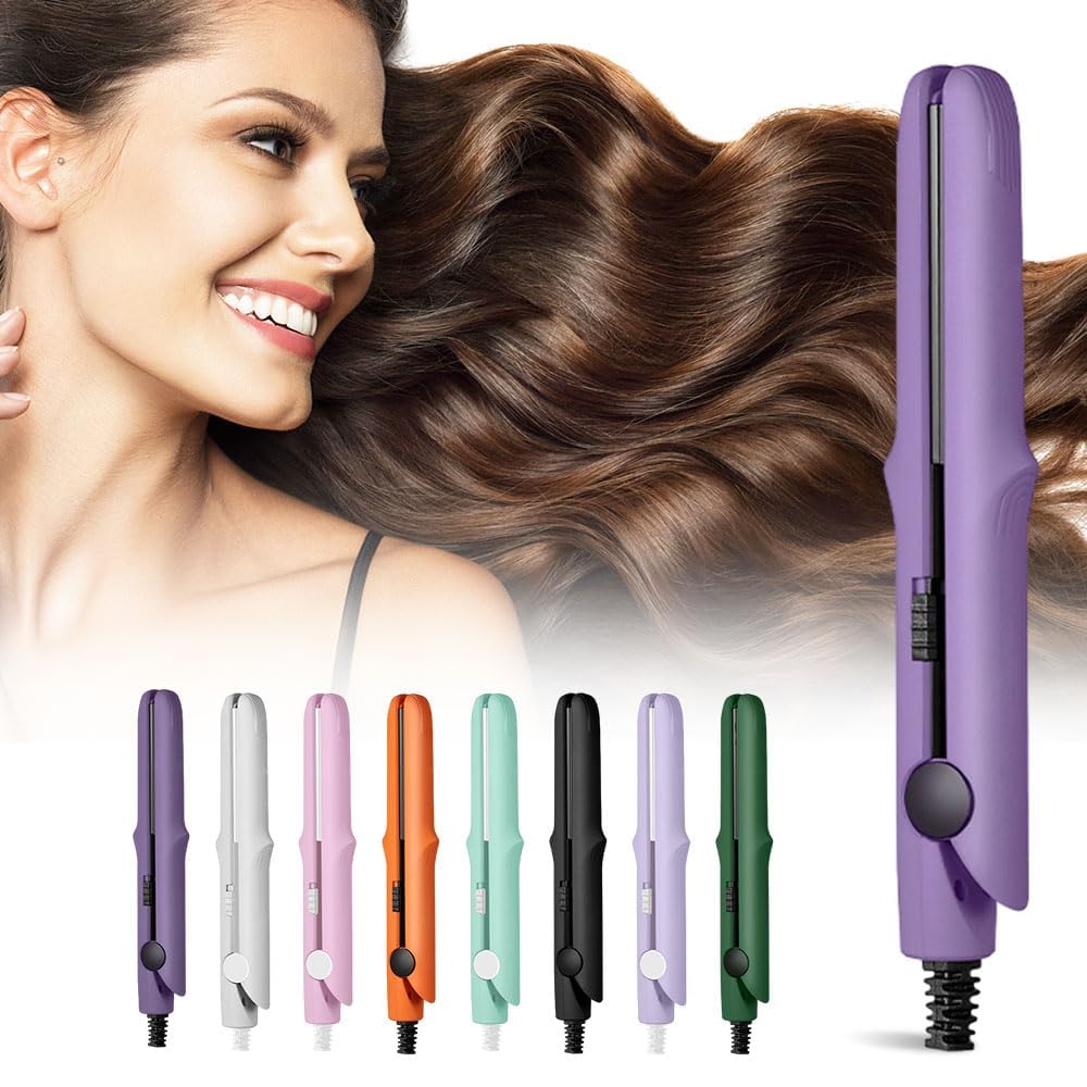 2-in-1 Mini Curling Wand Flat Iron Hair Straightener, 2024 Magic Mini Curling Flat Iron, Hair Straightener Iron, Mini Travel Flat Curling Iron, Portable Hair Straightener (Dark Purple)