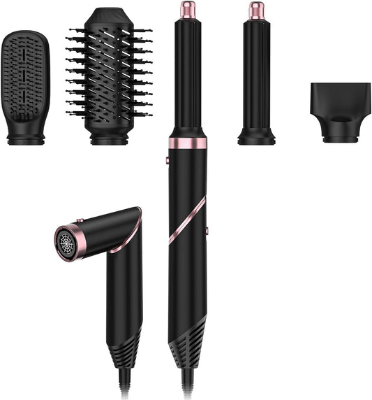 Hair Dryer Brush & 5 in 1 Blow Dryer Brush,High-Speed Negative Ionic Hot Air Brush with Interchangeable Brush Head Foldable Hair Dryer with Comb for Fast Drying Curling Volumizing Straightening…