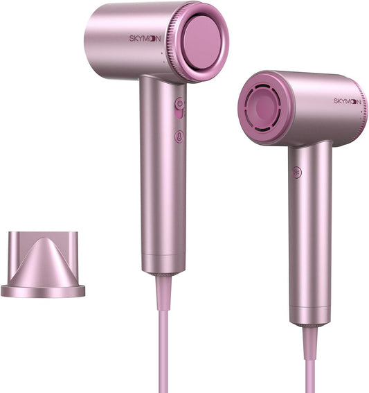 Hair Dryer, Lightweight Ionic Blow Dryer with 110,000 RPM High Speed Motor for Fast Drying, 1400W Low Noise Thermal-Control 4 Temps & 3 Speeds Hairdryer for Home ＆Travel, Rose Pink