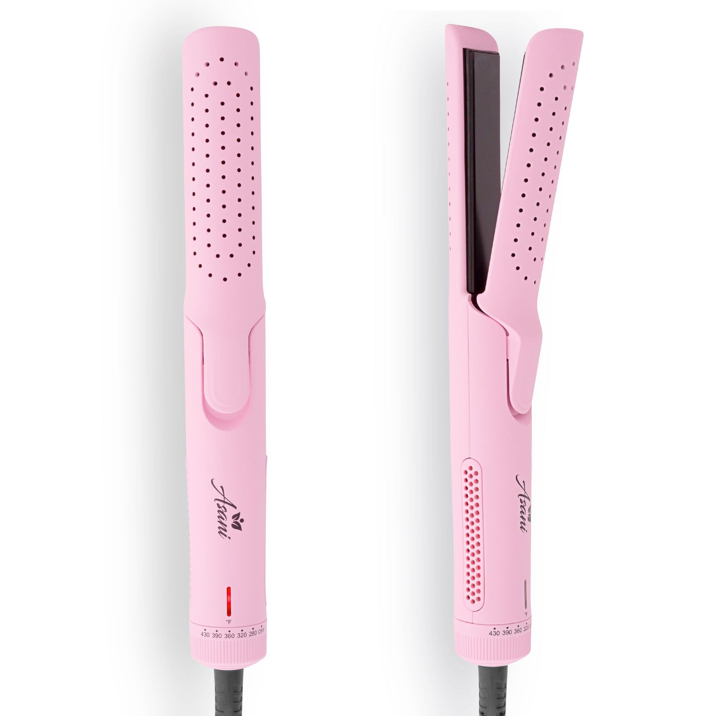 360° Airflow Styler - 2-in-1 Professional Curling Wand & Hair Straightener - Flat Iron Curler with Cooling Fan, Air Vents - Crimper Styling Tool for Volume & All-Day Curls - All Hair Types (Pink)