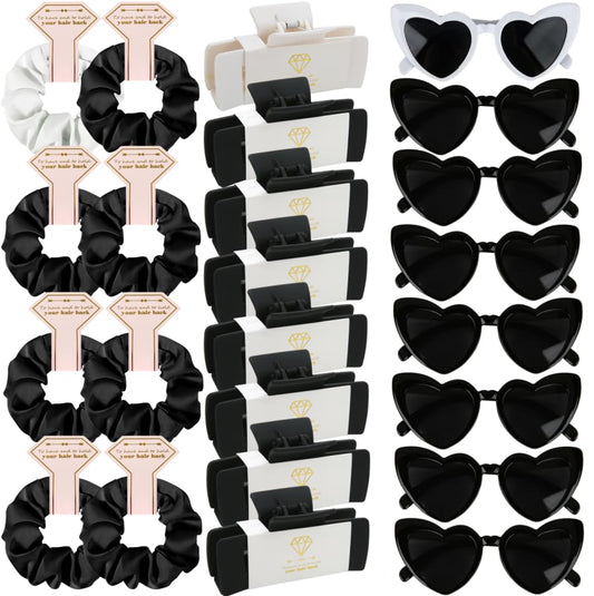 24pcs Bridesmaid Scrunchies Proposal Gifts 4.1inch square Hair Claws Bachelorette Claw Clip Matte Hair Clips Heart Shaped Sunglasses Girls Stuff Cute Hair Clips for Wedding Party Favors(White&Black)