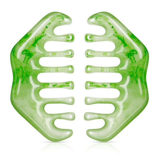 Geiserailie 2 Pieces Jade Combs Massage Stone Hair Comb Guasha Scraping Scalp Comb Facial Massage Tool Multifunctional Handheld Head Tools for Valentine's Day Mother's Day Gift(Elegant Style)