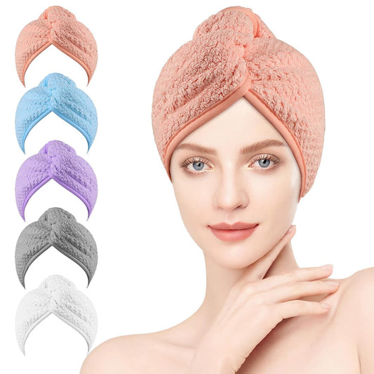HOMEXCEL Microfiber Hair Towel Wrap, 5 Pack Hair Turbans for Wet Hair, Super Absorbent Dry Hair Towel Wrap for Curly Hair, Anti Frizz Microfiber Towel for Women, 26 x 10 inch