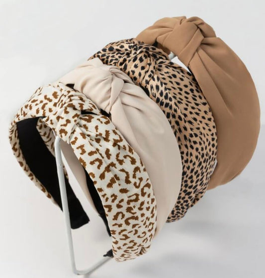 Knotted Headbands for Women Non Slip Fashion Women Headbands for Hair Cute Hairband for Women‘s Hair Wide Top Knot Hair Hoops for Girls Beige Brown Leopard Head Band Hair Accessories for Women 4PCS