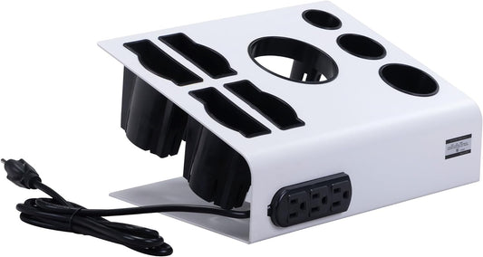 Large 8-Hole Salon Desktop Hair Iron & Blow Dryer Holder，Hair Tool Organizer Barber Organizer w/ 3-Plug Outlet,White…