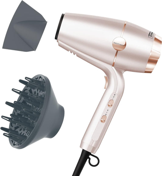 INFINITIPRO BY CONAIR SmoothWrap Hair Dryer - 1875W Hair Dryer with Diffuser - Blow Dryer for Less Frizz, More Volume and Body, with Advanced Plasma and Ceramic Technology - Pink Champagne
