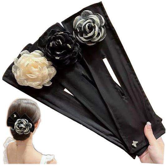 YOYLMAL 3 Pieces Hair Bun Maker for Twister, Big Camellia Flower Flexible Donut Bun, French Twist Hair Tie, Lazy Curler Clips, Hair Styling Accessories for Women Girls