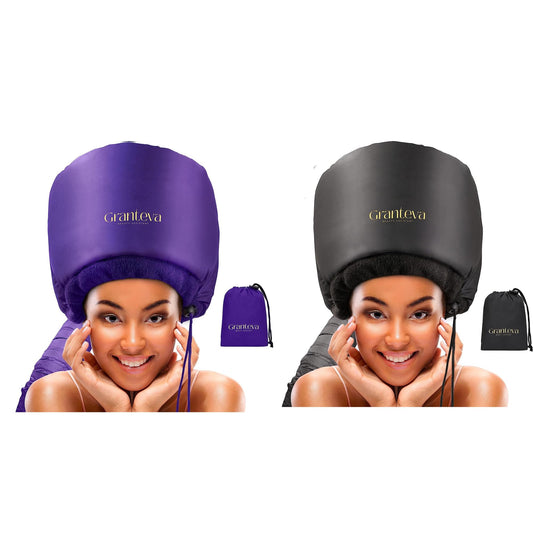 Bonnet Hair Dryer w/A Headband Integrated That Reduces Heat Around Ears & Neck - Hair Dryer Diffuser Cap for Hair Dryer Curly Hair, Speeds Up Drying Time, Deep Conditioning at Home - Set of 2