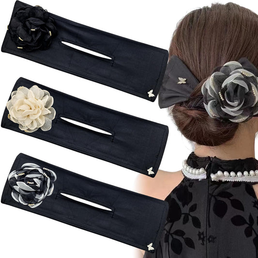 3 PACK Hair Bun Maker for Twister, Big Camellia Flower Flexible Donut Bun, Fashion Hair Bun Wraps Flexible Donut Quick Bun Twister Hair Accessories for Women