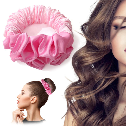 Lanzhire Heatless Hair Curler to Sleep In, No Heat Curls Headband Soft Sleep Scrunchie Silk Lazy Rollers for Long hair Overnight (A-Pink)