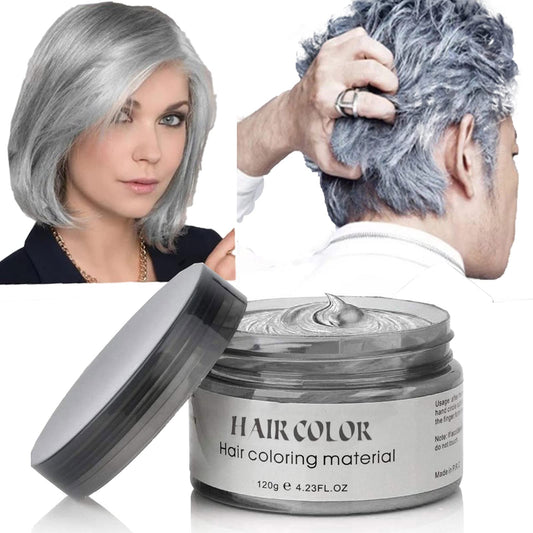 Silver Gray Hair Wax ,YHMWAX Fashion Colorful Hair Wax Pomades Disposable Natural Hair Strong Style Gel Cream Hair Dye,Instant Hairstyle Mud Cream for Party, Cosplay, Masquerade etc. (Silver Gray)
